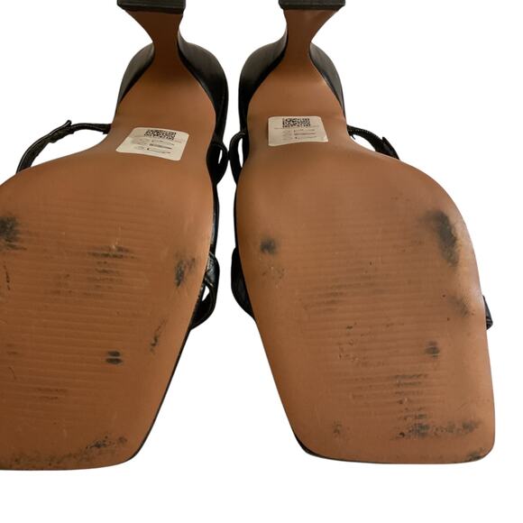 ASOS Sandals SZ 7 Black Leather Slide Square Toe High Square Heels - Picture 12 of 14